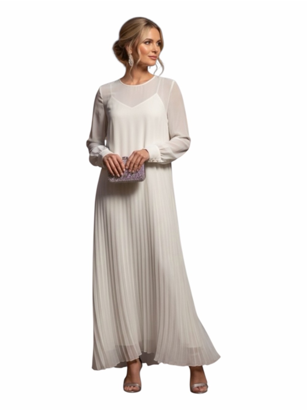 Nordstrom Sheer Ivory Maxi Dress with Pleats and Slip Dress Size Medium